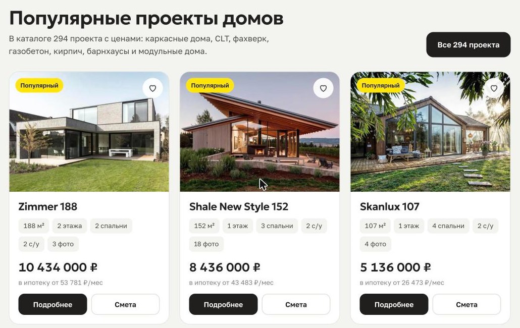 Популярные проекты домов на thehouse.one